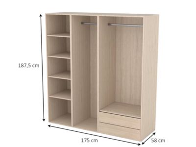 Dressing effet chêne double penderies et 2 tiroirs GoodHome Atomia H. 187,5 x L. 175 x P. 58 cm