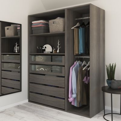 Dressing Moderne De Luxe Avec étagère De Rangement Tiroir Vêtements Dans La  Chambre Lit En Bois Gris Blan