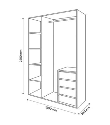 Dressing effet chêne grisé 4 tablettes 4 tiroirs GoodHome Atomia H. 225 x L. 150 x P. 58 cm