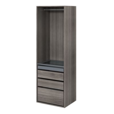 Dressing effet chêne grisé4 tablettes 3 tiroirs GoodHome Atomia H. 225 x L. 75 x P. 58 cm