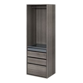 Dressing effet chêne grisé4 tablettes 3 tiroirs GoodHome Atomia H. 225 x L. 75 x P. 58 cm