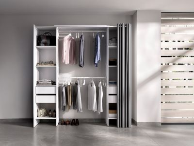Dressing extensible avec rideau - L110/178 cm - Blanc - LONAZA