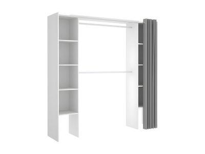 Dressing extensible DORIAN avec rideau - L110/180 cm - Coloris : Blanc et gris