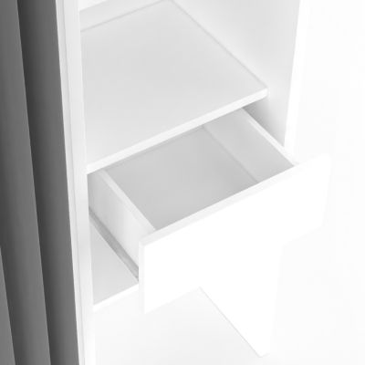 Dressing extensible double MERYL 120/180 x 50 x 180 cm blanc avec étagères + double penderie + rideau gris