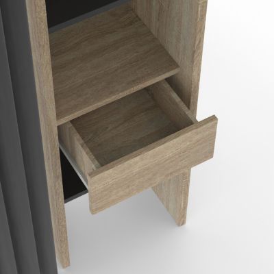 Dressing extensible double MERYL 120/180 x 50 x 180 cm hêtre avec étagères hêtre + double penderie + rideau noir