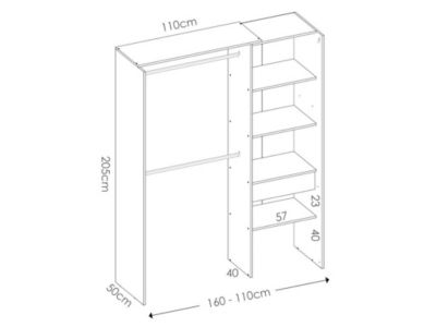 Dressing extensible LAURENT - L.110/160 cm - Coloris : Chêne et gris