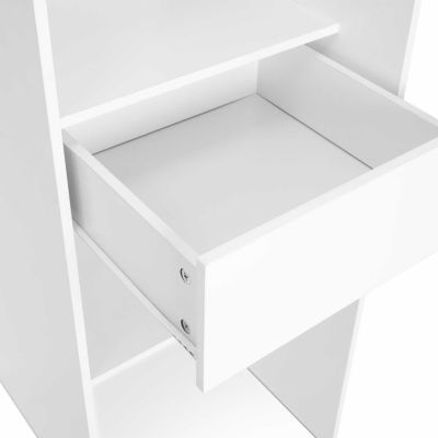 Dressing extensible MARTY 120/170 x 50 x 180 cm blanc avec étagères + double penderie + rideau gris