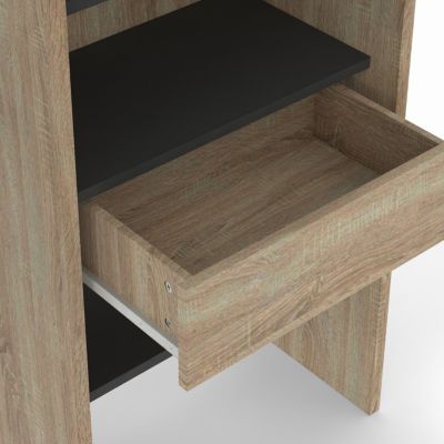 Dressing extensible MARTY 120/170 x 50 x 180 cm hêtre avec étagères + double penderie + rideau noir