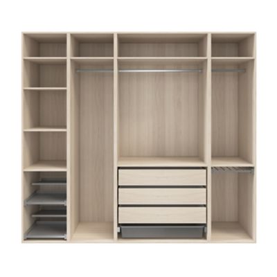 Dressing ouvert avec tiroirs et portes chaussures effet chêne GoodHome Atomia H. 225 x L. 250 x P. 58 cm