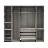 Dressing ouvert avec tiroirs et portes chaussures effet chêne grisé GoodHome Atomia H. 225 x L. 250 x P. 58 cm