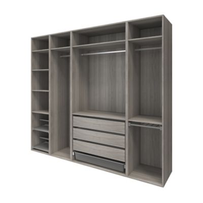 Dressing ouvert avec tiroirs et portes chaussures effet chêne grisé GoodHome Atomia H. 225 x L. 250 x P. 58 cm