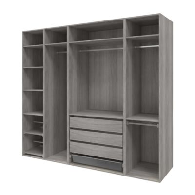 Dressing ouvert avec tiroirs et portes chaussures effet chêne grisé GoodHome Atomia H. 225 x L. 250 x P. 58 cm