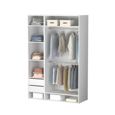 Dressing ouvert blanc double penderie avec 2 tiroirs et 6 tablettes, H.225 x L.150 x P.58 cm, GoodHome Atomia
