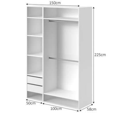 Dressing ouvert blanc double penderie avec 2 tiroirs et 6 tablettes, H.225 x L.150 x P.58 cm, GoodHome Atomia