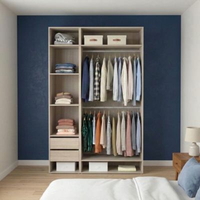 Dressing ouvert blanc double penderie avec 2 tiroirs et 6 tablettes, H.225 x L.150 x P.58 cm, GoodHome Atomia