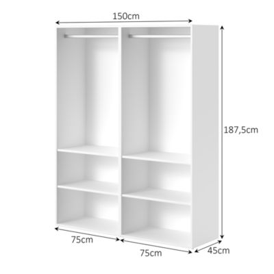 Dressing ouvert blanc double penderie avec 4 tablettes, H.187 x L.150 x P.45 cm, GoodHome Atomia