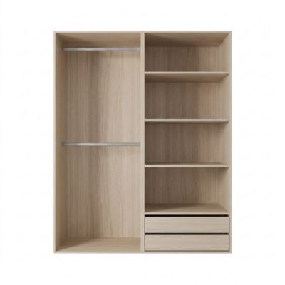 Dressing ouvert effet chêne double penderie avec 2 tiroirs et 4 tablettes, H.187 x L.150 x P.45 cm, GoodHome Atomia