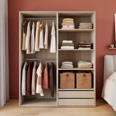 Dressing ouvert effet chêne double penderie avec 2 tiroirs et 4 tablettes, H.187 x L.150 x P.45 cm, GoodHome Atomia