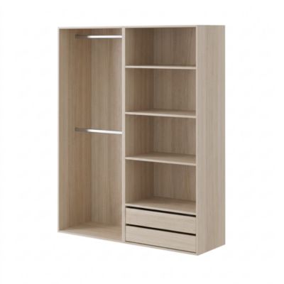 Dressing ouvert effet chêne double penderie avec 2 tiroirs et 4 tablettes, H.187 x L.150 x P.45 cm, GoodHome Atomia