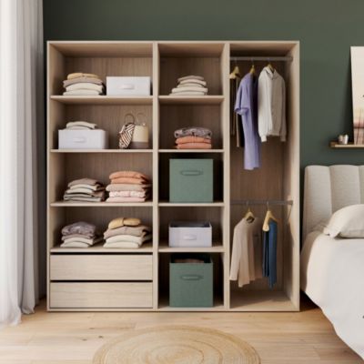 Dressing ouvert effet chêne double penderie avec 2 tiroirs et 8 tablettes, H.187 x L.175 x P.45 cm, GoodHome Atomia