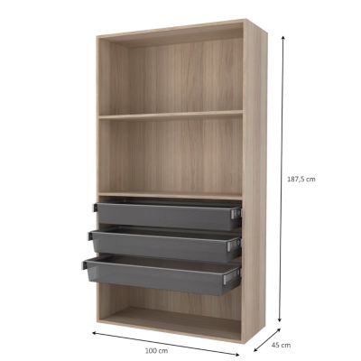 Dressing ouvert tablettes et tiroirs effet chêne GoodHome Atomia H. 187,5 x L. 100 x P. 45 cm