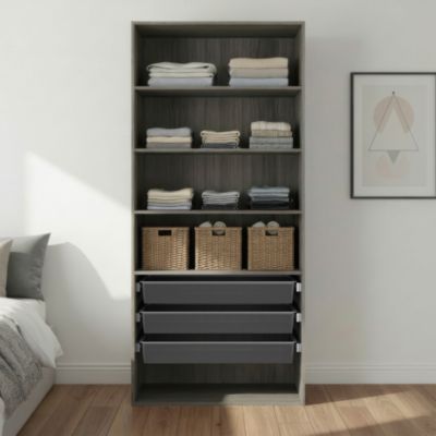 Dressing ouvert tablettes et tiroirs effet chêne grisé GoodHome Atomia H. 225 x L. 100 x P. 45 cm