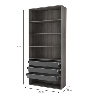 Dressing ouvert tablettes et tiroirs effet chêne grisé GoodHome Atomia H. 225 x L. 100 x P. 45 cm