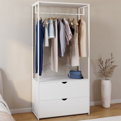 Dressing penderie 2 tiroirs L. 80 cm BROOKLYN bois blanc et métal blanc