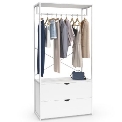 Dressing penderie 2 tiroirs L. 80 cm BROOKLYN bois blanc et métal blanc
