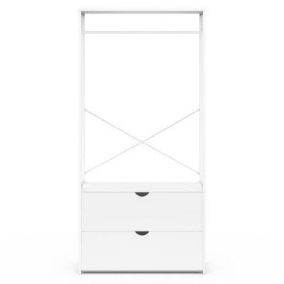 Dressing penderie 2 tiroirs L. 80 cm BROOKLYN bois blanc et métal blanc