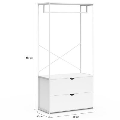 Dressing penderie 2 tiroirs L. 80 cm BROOKLYN bois blanc et métal blanc