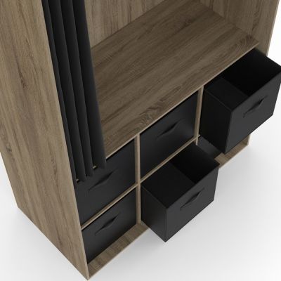 Dressing penderie DIANE 104 x 50 x 172 cm hêtre avec 6 boites de rangement + rideau noir