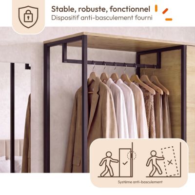 Dressing / Vestiaire Métal Et Bois Style Loft - 3 Étagères + 1 Barre De Penderie - 100 X 40 X 167 Cm - Alice's Home
