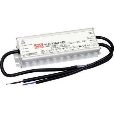 Driver LED MEAN WELL HLG-120H-24B - 24 V DC, 5 A, 120 W, boîtier métallique IP67