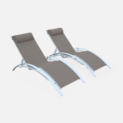 Duo de bains de soleil aluminium - Louisa Taupe - Transats aluminium et textilène