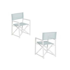 Duo de fauteuil de jardin pliants aluminium Blanc/Vert d'eau - DIRLO