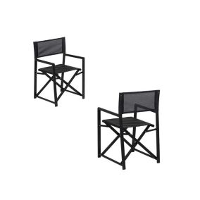 Duo de fauteuil de jardin pliants aluminium Noir - DIRLO