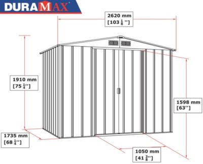 Duramax Abri de jardin métal - 4,75m² - kit ancrage - Anthracite