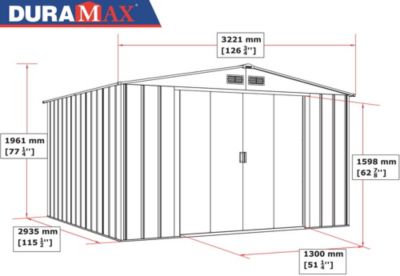 Duramax Abri de jardin métal - 9,72m² - kit ancrage - Anthracite