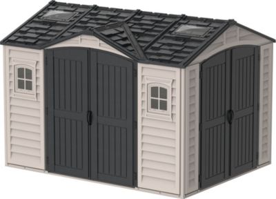 Duramax Abri PVC DARK GREY Apex 8,05m² - kit fondation, 2 fenêtres, 2 puits de lumière - Gris