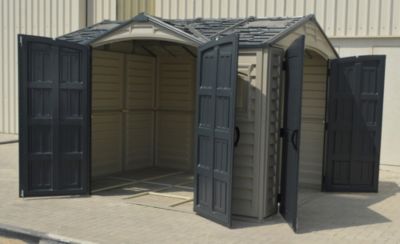 Duramax Abri PVC DARK GREY Apex 8,05m² - kit fondation, 2 fenêtres, 2 puits de lumière - Gris