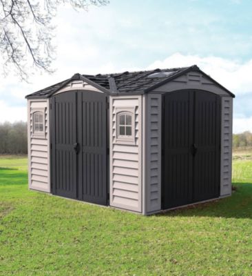 Duramax Abri PVC DARK GREY Apex 8,05m² - kit fondation, 2 fenêtres, 2 puits de lumière - Gris