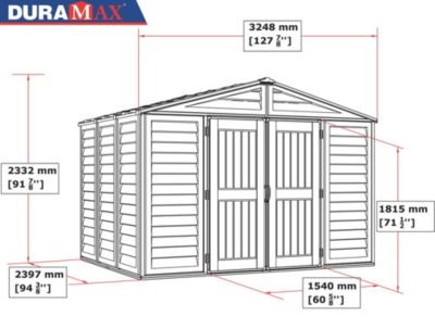 Duramax Abri PVC DARK GREY Apex 8,05m² - kit fondation, 2 fenêtres, 2 puits de lumière - Gris