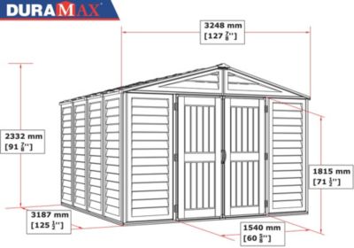 Duramax Abri PVC Woodstyle PREMIUM - 10,56m² - Kit fondation + 1 fenêtre - Beige