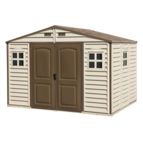 Duramax Abri PVC Woodstyle PREMIUM - 7,68m² - Kit fondation + 3 fenêtres - beige