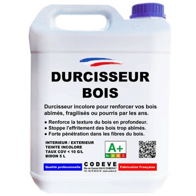 Durcisseur Bois -  5 L   - Codeve Bois - Pour Le Durcissement De Votre Bois Vermoulu, Friable, Ramolli Ou Pourri.