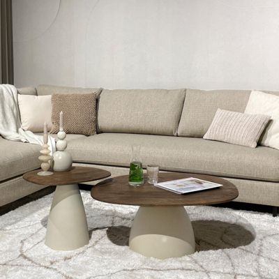 DYLON-Table basse D50 cm en bois brun et Ivoire