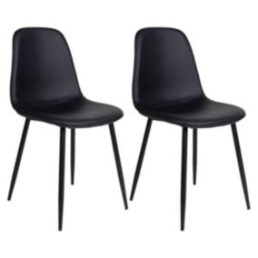 DYVIK - Lot de 2 Chaises Simili Noir et Piétement Acier Noir