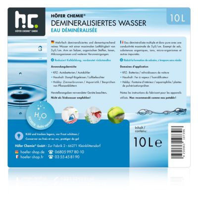 Eau Déminéralisée Pure  40 x 10 L, Idéale Pour Radiateurs, Fers À Vapeur & Plus