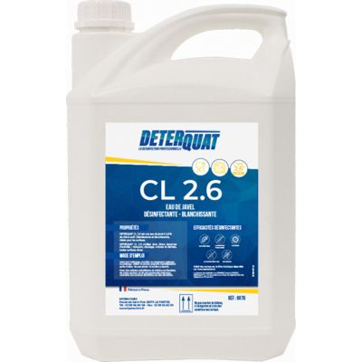 Eau de Javel 2,6 % 5 L DETERQUAT CL Désinfectant et Nettoyant Professionnel au Chlore Actif